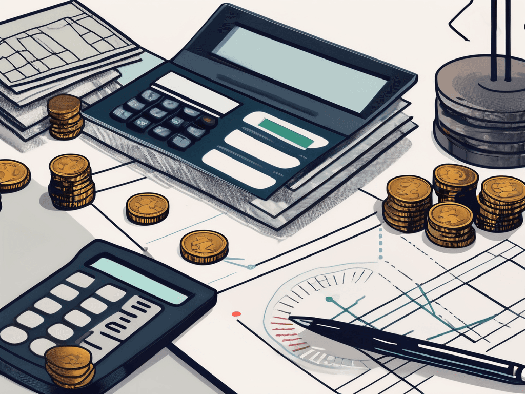 A balanced scale with coins on one side and a stack of papers symbolizing reports on the other